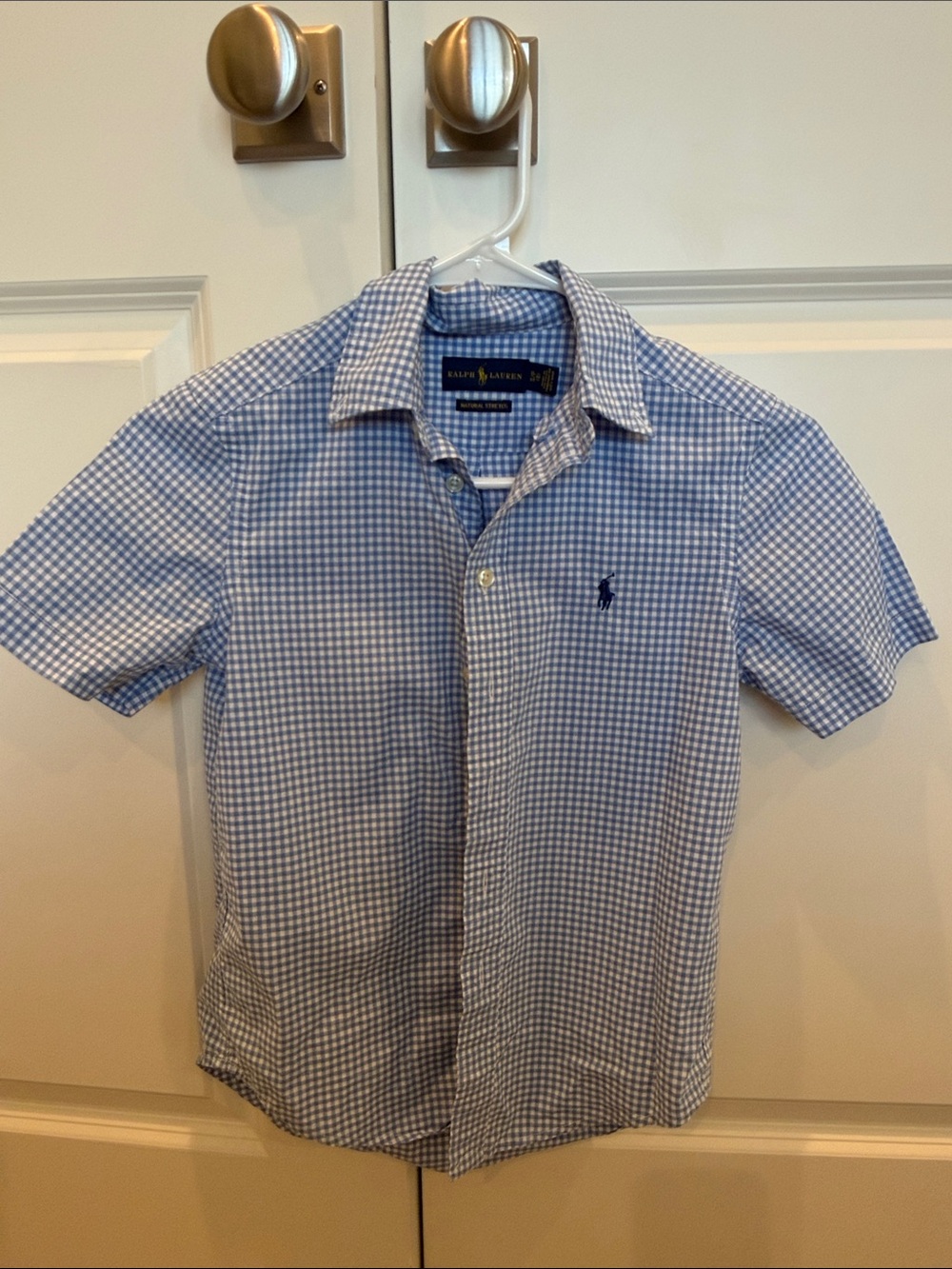 Ralph Lauren Blue and White Gingham Short-Sleeve Button-Down Shirt